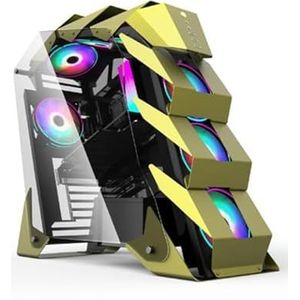 Full Tower Gehard Glazen ATX/M-ATX Gamingbehuizing, Verticale GPU-beugel RGB-modus 7 Ventilatorposities (alleen Behuizing)(Gold)