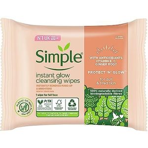 Simple Protect 'N' Glow Instant Glow Biologisch afbreekbare doekjes dermatologisch getest op de gevoelige huid 20 doekjes