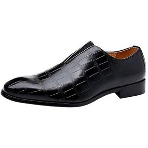 Formele schoenen Jurk Oxford for heren Instapper Vierkant gepolijste teen Steenpatroon PU-leer Antislip rubberen zool Antislip Casual (Color : Black, Size : 45 EU)