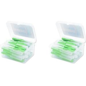 2 Set 40 Stuks Interdentale Borstel Soepele Floss Hoofd Push-Pull Plastic Tanden Borstels I Vormige Mondhygiëne Tool Reizen Groen 0.8Mm