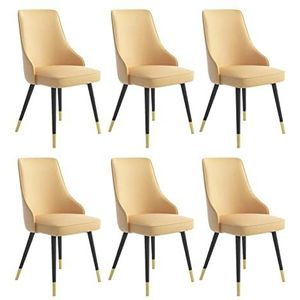 GEIRONV Eetkamerstoelen Set van 6, waterdicht Pu Leer met metalen benen woonkamer zijstoelen keuken lounge teller stoelen Eetstoelen (Color : Light yellow, Size : Black gold feet)