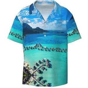 OdDdot Beauty Beach Print Heren Button Down Shirt Korte Mouw Casual Shirt voor Mannen Zomer Business Casual Jurk Shirt, Zwart, XXL