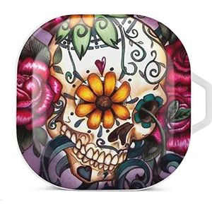 Sugar Skull Oordopjes Hoesje Compatibel met Samsung Hard Shell Beschermhoes Wit-Stijl