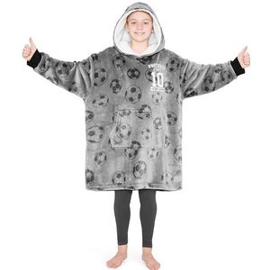CityComfort Deken met capuchon voor kinderen, fleece hoodie-deken om aan te trekken, grijs, Eén maat (Voetbal Grijs)