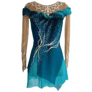 Nnnydjy Modieuze Kunstschaatsjurk Voor Professionele Wedstrijden Rolschaatsrok Voor Dames En Meisjes Trendy Turnpakje Voor Volwassenen Glanzend Kristal,Blauw,11_13Years