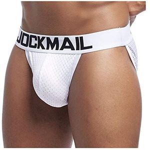 JOCKMAIL Sexy Heren Ondergoed Slips Mesh Sexy Heren Slips Bikini's Comfortabele Heren Shorts Mannelijke Slipje, Wit, M