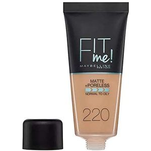 Maybelline New York Fit Me Matte N°220 Natural Beige, vloeibare make-up, past zich aan de huidtint aan, hydraterend, matterend, lichte tot gemiddelde dekking, 30 ml