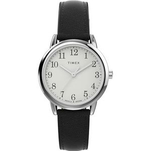 Timex Dames Easy Reader 30 mm horloge - zwarte band witte wijzerplaat zilverkleurige kast, Zwart/Wit/Zilverkleur/Eco, Klassiek