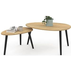 IDMarket - Set van 2 salontafels Gaia hout en Scandinavische zwarte poten