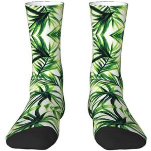 yagDAA Palmboom Groene Bladeren Print Crew Sokken Voor Mannen Atletische Sokken Vrouwen Gezellige Enkel Sokken Voor Sport Running Workout, 2 Zwart-2, One size