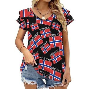 Noorse vlag dames casual tuniek tops ruches korte mouwen T-shirts V-hals blouse T-shirt