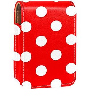 Gepersonaliseerde Lipstick Case Draagbare Make-up Tas Cosmetische Pouch Lippenstift Houder Make-up Organizer Dots Rood Wit, Meerkleurig, 9.5x2x7 cm/3.7x0.8x2.7 in