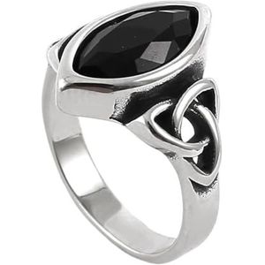 Viking Keltische Knoop Edelsteen Ring Voor Mannen Vrouwen - Handgemaakte RVS Triquetra Knot Crystal Stone Ring - Noordse Vintage Ierse Knoop Pagan Amulet Sieraden (Color : Black, Size : 13)