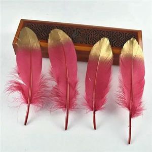 10 stuks goud gedoopte kleurrijke ganzenveren voor knutselen hoeden decoratie dromenvanger sieraden creatie decoratie handgemaakte accessoires-wijnrood goud
