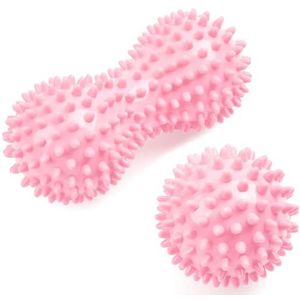 URAQT Spiky Massage Ball Set, 2-pack Lichaams- en voetmassageroller, harde pindamassagebal voor plantaire fasciitis, triggerpointtherapie, deep tissue, myofasciale release, lichtroze