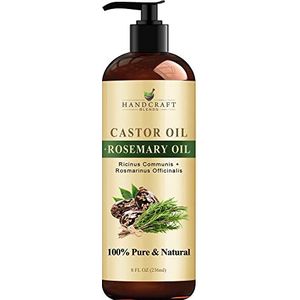 Castor Oil with Rosemary Oil for Hair Growth, Eyelashes, Eyebrows - 100% Pure and Natural Carrier Oil Hair, Body Oil - Moisturizing Massage Oil for Aromatherapy - 8 fl. Oz