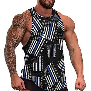 Dunne Blauwe Lijn Amerikaanse Vlag Mannen Tank Top Grafische Mouwloze Bodybuilding Tees Casual Strand T-Shirt Grappige Gym Spier