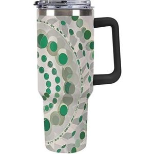 RTFGHJS 40 oz beker groene cirkel geïsoleerde beker reizen koffiemok met rietje deksel roestvrij stalen waterfles vacuüm geïsoleerde beker voor sport werk auto reizen weekends