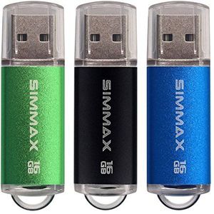 USB-stick, 3 stuks, 16 GB, USB 2.0 Flash-drive, Thumb Drive van SIMMAX, 16GB groen, zwart, blauw