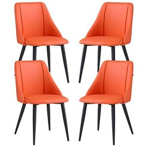GEIRONV Dineren Stoelen Set van 4, 42 × 50 × 84 cm Matte lederen gestoffeerde accent keuken stoelen slaapkamer woonkamer zijstoelen Eetstoelen (Color : Orange)