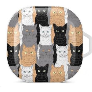 Zittende katten oordopjes hoesje compatibel met Samsung hard shell beschermhoes wit stijl