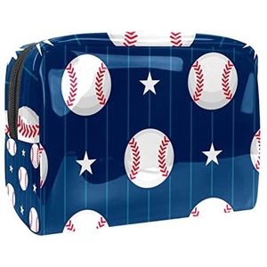 Sport Baseball Star Royal Blue Stripe Print Reizen Cosmetische Tas voor Vrouwen en Meisjes, Kleine Waterdichte Make-up Tas Rits Pouch Toiletry Organizer, Meerkleurig, 18.5x7.5x13cm/7.3x3x5.1in, Modieus