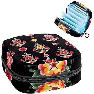 Maandverband Opbergtas, Menstruatie Cup Pouch Tampon Bag, Periode Pads Houder Organizer voor Vrouwen Meisjes, Ankers met Bloemen