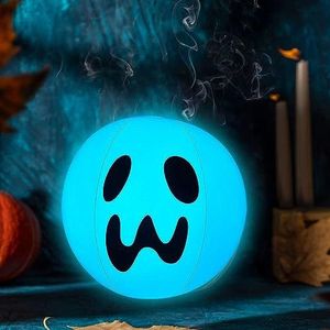 Halloween Glow-ballonnen, LED-verlichte Smile Ghost-poolballen, Opblaasbare Halloween-strandbal, 16 Schakelbare Kleuren Draagbare Waterballonnen Voor Windows Yards Windows Kleurrijke Strandballen Met