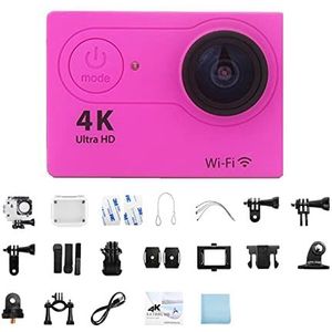 Action Camera, 4K sportcamera 2,0-inch scherm WiFi-afstandsbediening Actiecamera Waterdichte onderwaterhelm Video-opname buitencamera Soepele Stabilisatie(32G Card,Pink)
