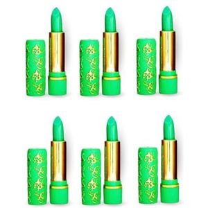 Set van 6 magische lippenstiften, gemaakt in Marokko, groene tinten, hydraterend, langdurig, temperatuurverandering en pH, voedende make-up, volle en glanzende lippen