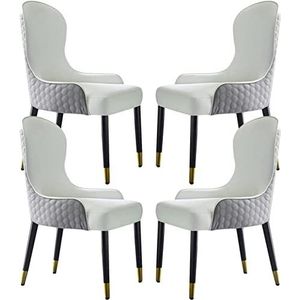 GEIRONV Lounge Teller Stoelen Set van 4, Microvezel Leer Keuken Woonkamer Zacht Gevoerde Zitting Beuken Houten Benen Eetkamerstoelen Eetstoelen (Color : Off White+Grey, Size : 90 * 53 * 47cm)