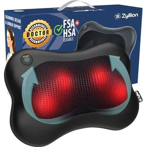 Zyllion SHIATSU MASSAGE voor rug en nek, oplaadbaar 3D-massagekussen met verwarming voor rugpijn, spieren, fauteuils en auto's (draadloos), zwart (ZMA-13RB-BK)