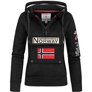 Geographical Norway Gymclass Lady - dames hoodies met capuchon en zakken - sweatshirt lange mouwen warme jas - ritssluiting pullover dames lente zomer herfst winter, Zwart, XL