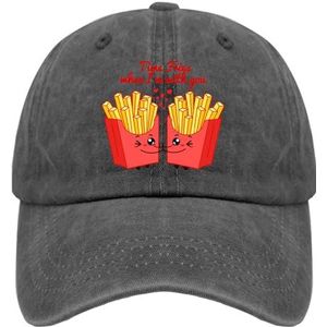 TKPA MOL Baseball Cap Time Fries When I'm with You Fastfood Lovers Valentijnsdag Trucker Cap voor Vrouwen Cool Gewassen Katoen Verstelbaar, Pigment Zwart, Eén Maat