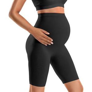 ASDIIT Naadloze Zwangerschaps Onder Jurk Shorts, Hoge Taille Zwangerschap Ondersteuning Shorts, Elastische Zwangerschap Anti Schuren Korte Over Bump, Zwart, L