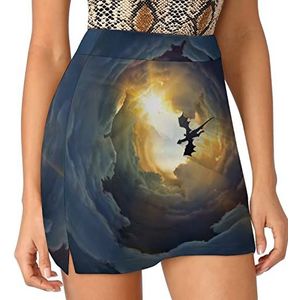 Flying Dragon in Cloudy Sky Dames Skorts Hoge Taille Tennisrok Gelaagde Korte Mini Rok Culottes Skorts Met Zakken XL