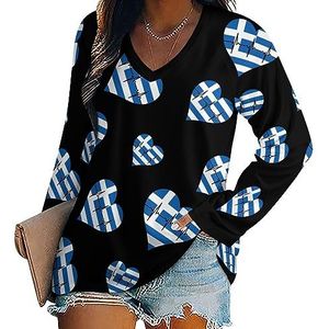 Liefde Griekenland Heartbeat vrouwen Casual Lange Mouw T-shirts V-hals Gedrukt Grafische Blouses Tee Tops S