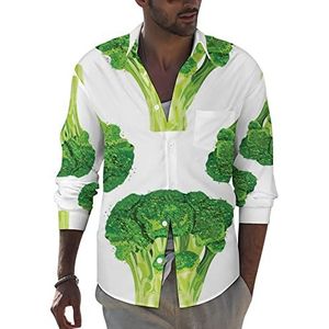 Green Fresh Broccoli heren revers lange mouw overhemd button down print blouse zomer zak T-shirts tops 5XL