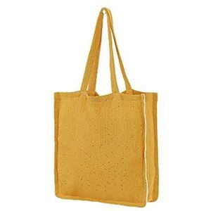 KraftKids draagtas in moderne kleuren en motieven, shopper duurzaam voor meisjes, jongens en volwassenen, stof van 100% katoen Mosselin gouden stippen op geel