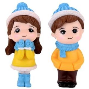 Poppenhuis Poppen Mooie Miniatuur Bonsai DIY Paar Sneeuwpop Model Beeldje Landschap Decor Poppenhuis Kits