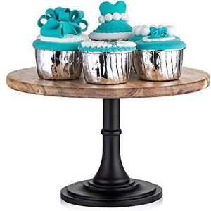 Nuptio Rustieke Taartstandaard Bruiloft: 25cm Diameter Houten Taartstandaard Zwart, Dessert Display Plaat Voetstuk Hout Verjaardag Baby Shower Partij Cupcake Afternoon Tea Cakes