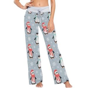 Mnsruu Dames pyjamabroek Kerstmis pinguïns sneeuwvlokken, C60, XL