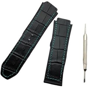 LUGEMA 25mm * 19mm Leer Rubber Siliconen Horlogeband Vlinder Gesp For Hublot Band Compatibel Met Big Bang Riem Classic Fusion Logo (Color : Black green line, Size : With rose buckle)