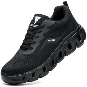 HEOAARG Veiligheidsschoenen voor dames en heren, zomer, gymschoenen met stalen neus, comfortabele lichte anti-perforatieschoenen, Zwart, 38 EU