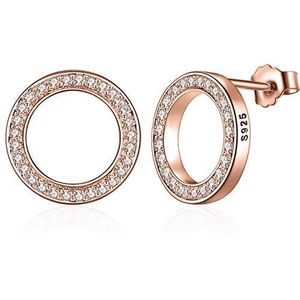 Oorbellen Dames 925 zilveren oorbellen, roségouden kleine cirkeloorknopjes met zirkonia gesimuleerde diamanten cadeaus for damesmeisjes
