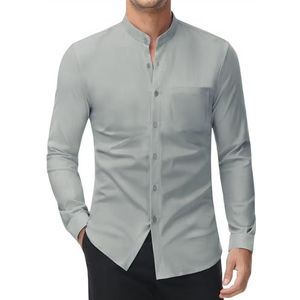 DEMEANOR Stretch overhemd zonder kraag heren lange mouwen business slim fit strijkvrij overhemden opstaande kraag overhemd