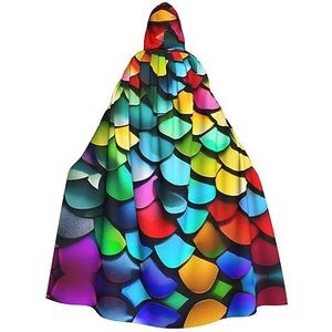 Bxzpzplj Kleurrijke regenboogprint mystieke mantel met capuchon voor mannen en vrouwen, Halloween, cosplay en carnaval, 185 cm