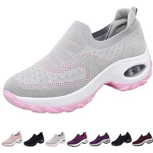 KIKIATA Orthoture Damesschoenen, Comfort Mesh Wandelschoenen voor dames, instappers met licht luchtkussen, orthopedische sneakers, lichtgewicht ademende boogondersteuning, sneakers voor dames (grijs,