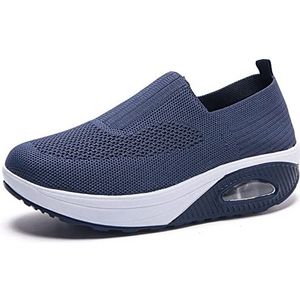 Dfcdcoo Orthopedische sneakers voor dames, orthopedische sneakers voor dames, luchtkussen instappers wandelschoenen platform mesh Sneaker sandalen (blauw, 38)