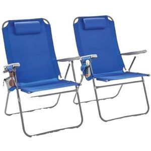2-pack steunpilaren liggende 4-positie extra strandstoel, blauwe strandstoel buitenstoel campingstoel